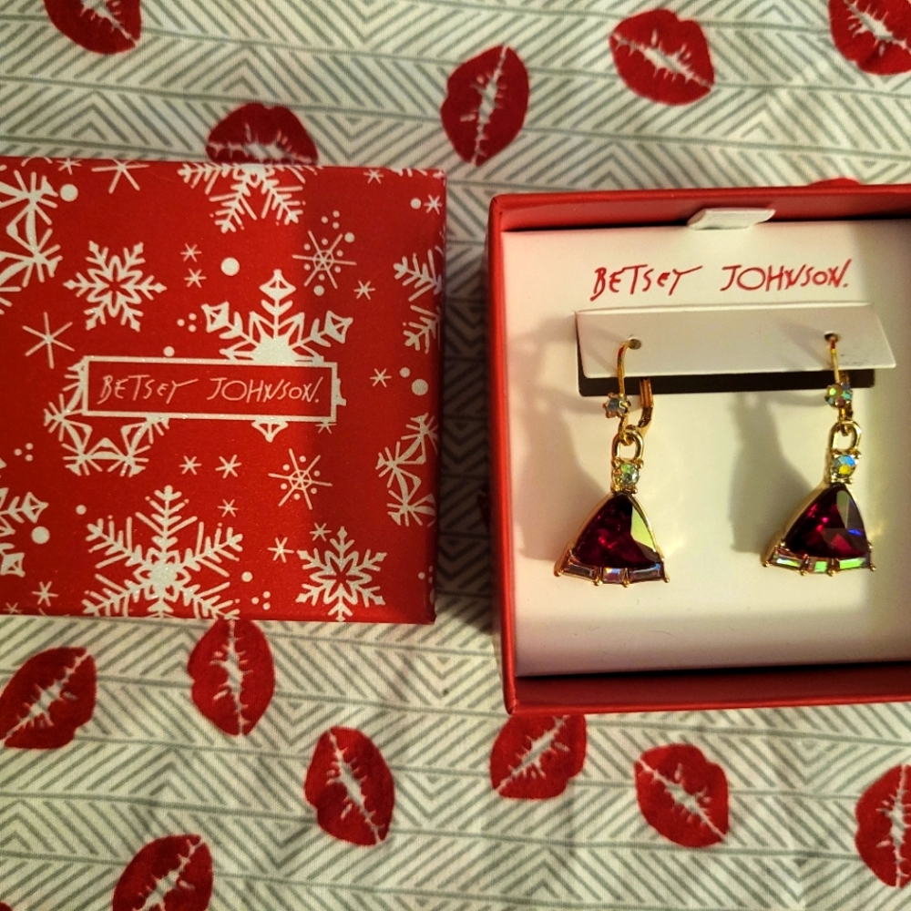 Betsey Johnson Red Santa Hat Holiday Earrings